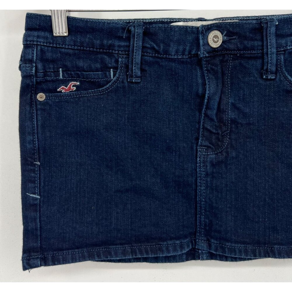 Hollister Women Dark Denim Jean Mini Skirt W25 Raw Hem Stretch Cotton Size 1 - Picture 3 of 7